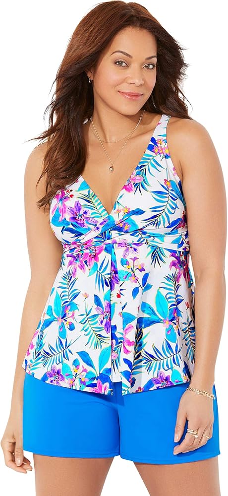 Swimsuits For All Women's Plus Size V-Neck Twist Tankini Set with Short