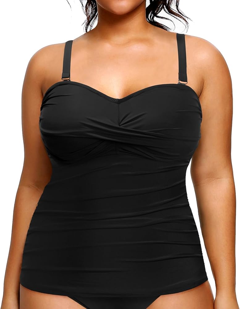 Aqua Eve Plus Size Tankini Top Only Bandeau Swim Top Strapless Swimsuit Top Twist Front Bathing Suit Top No Bottom