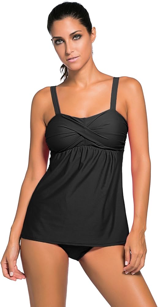 Black 2pcs Swing Tankini Swimsuit