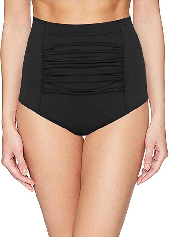 Women's High Waisted Bikini Bottom Tummy Control Ruched Tankini Swimsuit Briefs