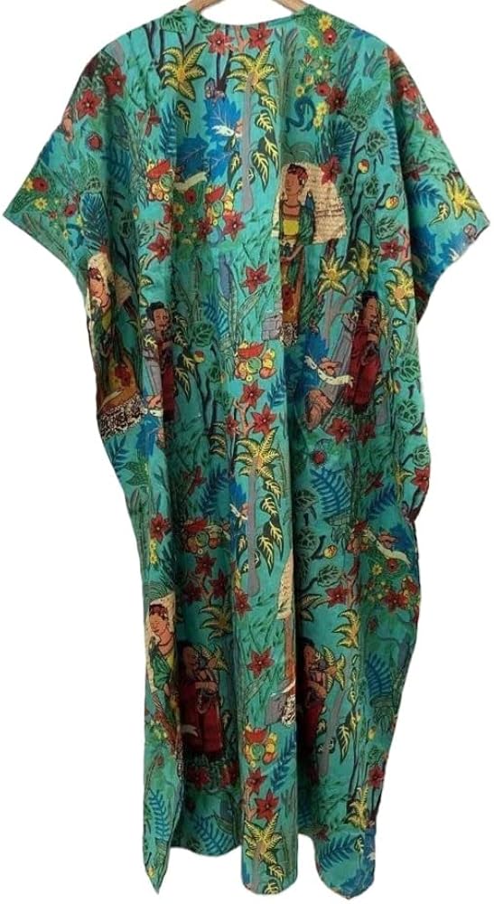 Print Women Kaftan, 100% Cotton Light Weight Summer Kaftan,Beach wear Dress,Long Maxi Gown Nightwear Multi