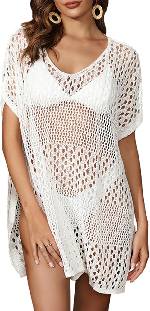 Women Swimsuit Crochet Coverup Swim Cover Ups Bathing Suit Knit Pullover Beach Dress