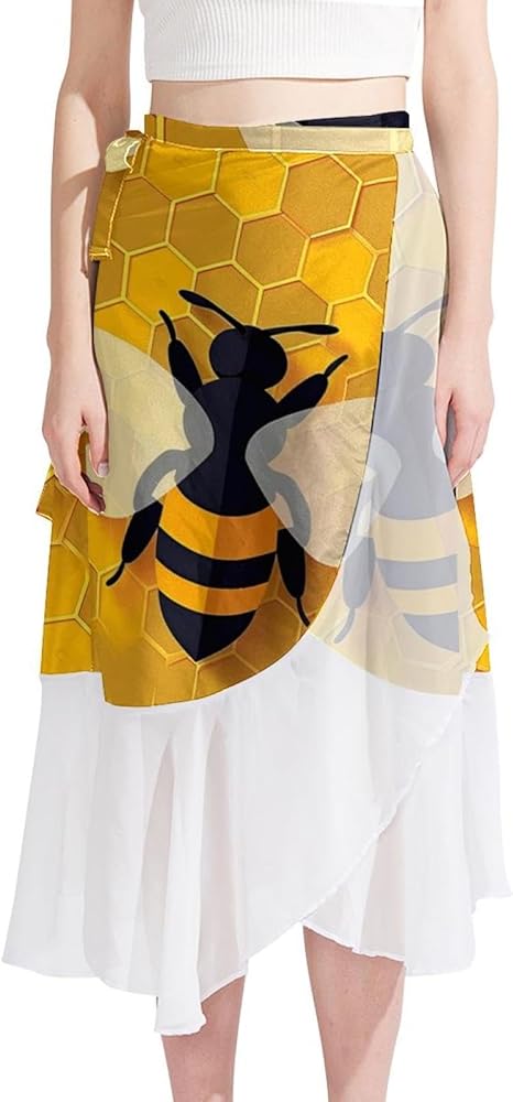 Beach Skirts for Women, Swimsuit Coverups for Women, Chiffon Cover Ups for Swimwear, Cartoon Bee Multicolor