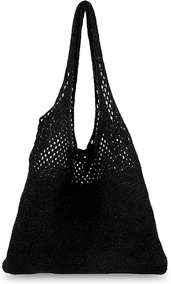 Andibro Bolsa de playa de malla de ganchillo, bolsos de hombro huecos, bolsos estéticos bohemios de verano para mujer, vacaciones