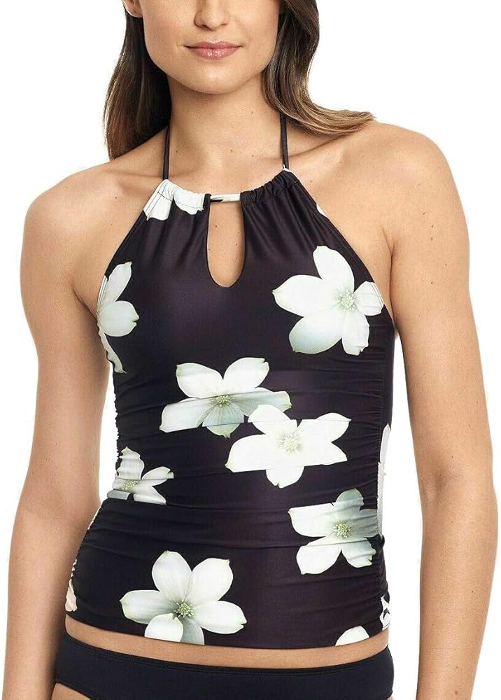 LAUREN RALPH LAUREN Women's Villa Floral High Neck Halterkini (Black/White, 8)