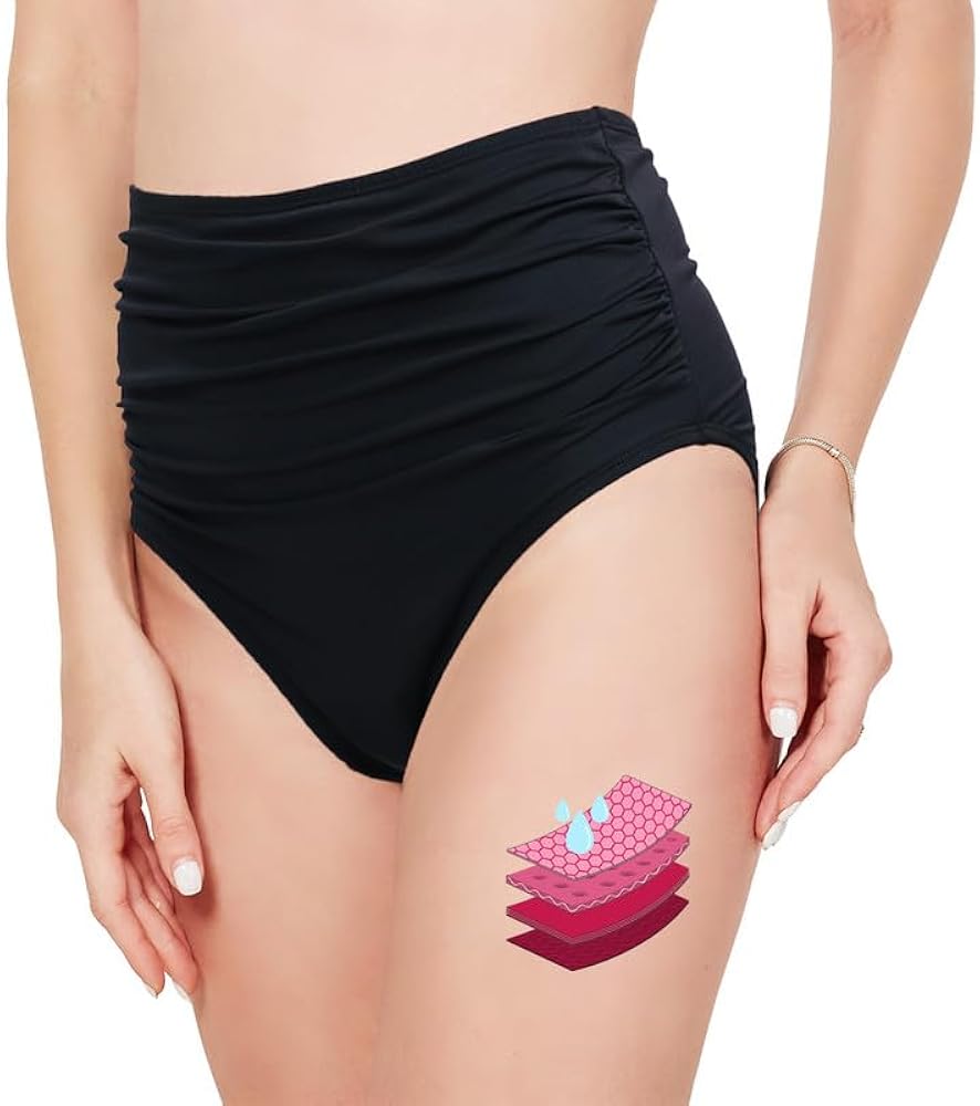 Period Swimwear Leakproof Bikini Brief Bottoms Waterproof Menstrual Swim Bottoms for Teens, Girls, Women