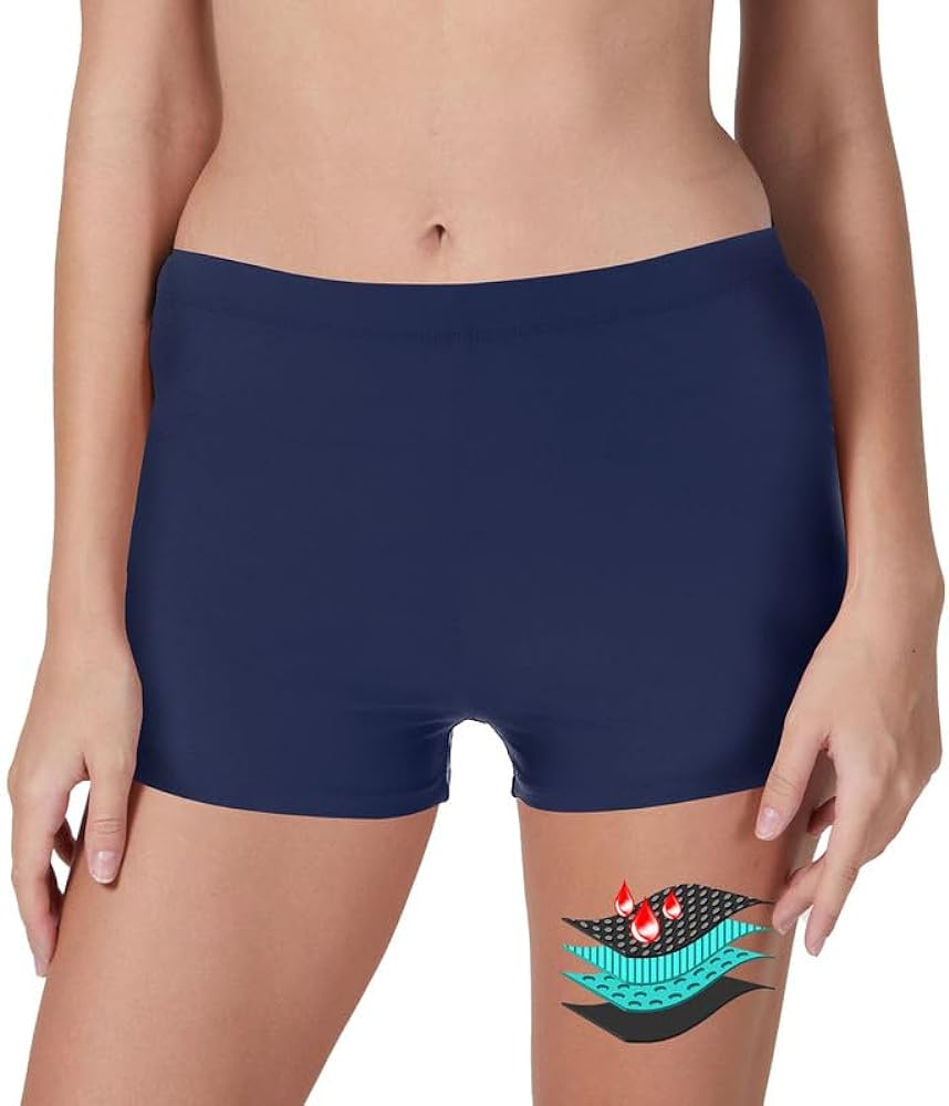 Period Swimwear - Heavy Flow Absorbent Swimming Panty - Women's Sporty Swim Shorts