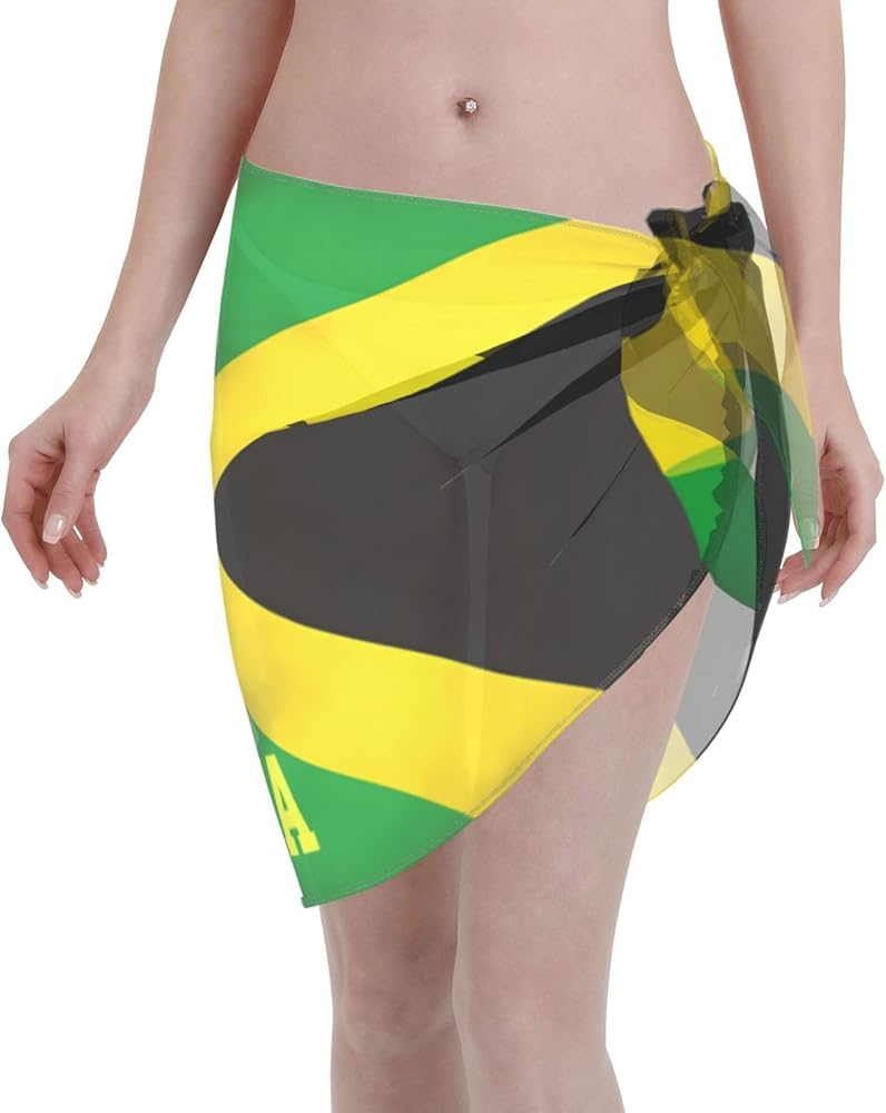 Jamaica Women Short Sarongs Beach Wrap Jamaica Flag Summer Swimwear Cover Ups Pareo for Women