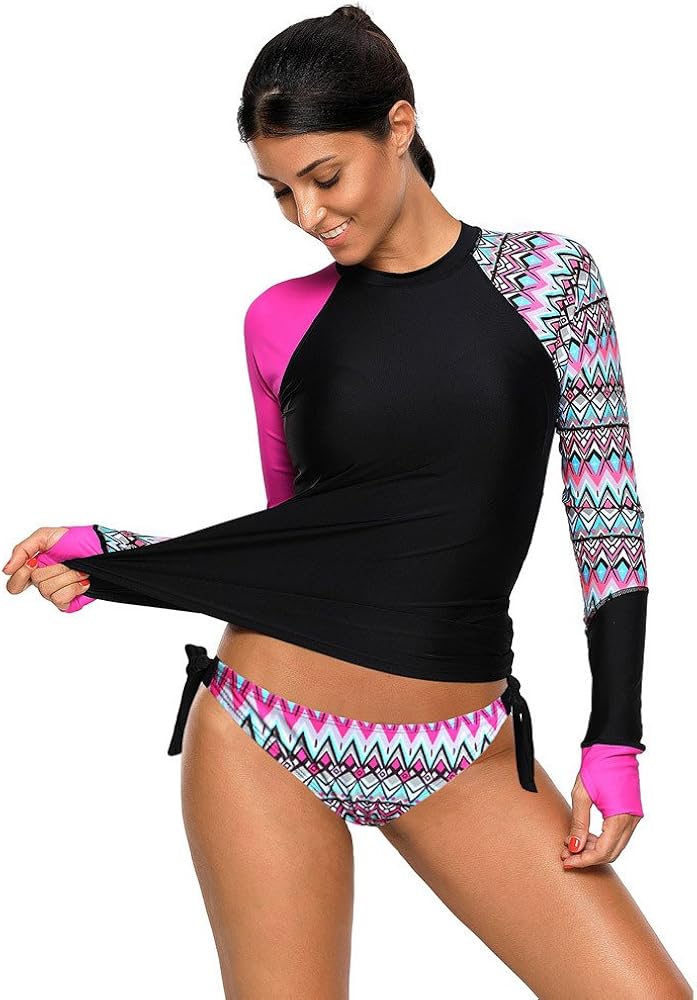 Long Sleeve Tankinis Swimwear Women Swimsuits with Triangle Bathing Trunks for Women Diving Suits Pink