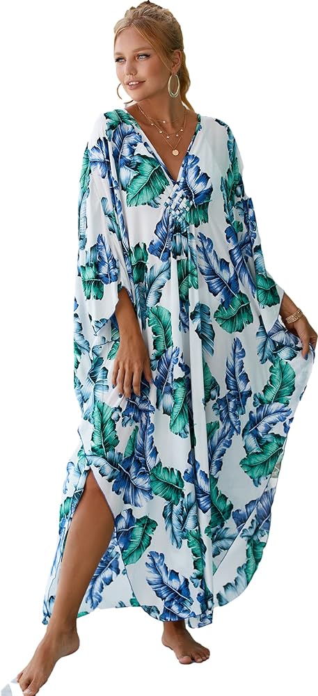 caftans for women plus size Vneck Beach Coverups batwing skleeve vneck kaftan dress mumus side split dress beach