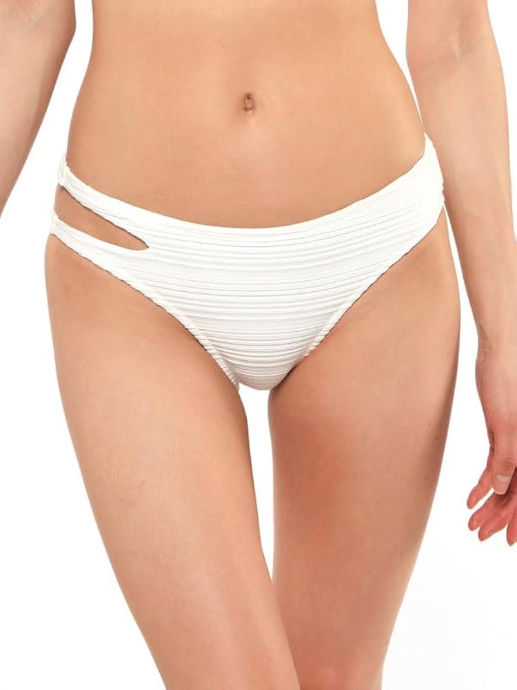 Jessica Simpson Women's Basic Solids Cutout Hipster Bikini Bottoms (White, Large)