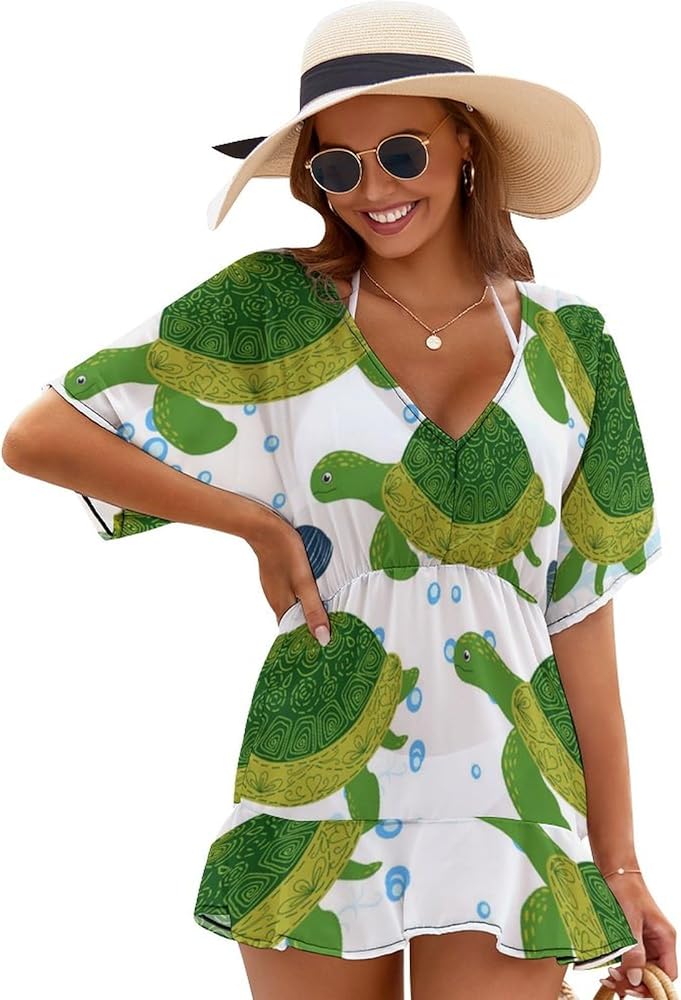 Women's Swimsuit Coverups Bikini Beachwear Bathing Suit Beach Cover Up Dress With Pockets