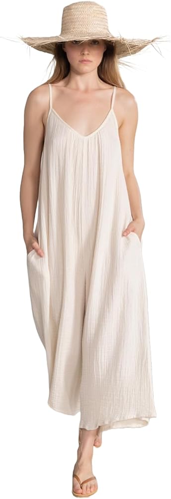 Gottex Beach Life Resort Natural Wide Leg Jumpsuit, Swimsuit Coverup for Women, Stylish Elegant & Versatile Summer Essential