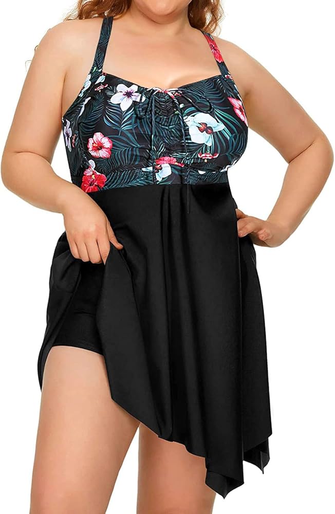 Daci Plus Size Two Piece Swimdress with Boyshorts for Women Flowy Swimsuits Tummy Control Tankini Bathing Suits