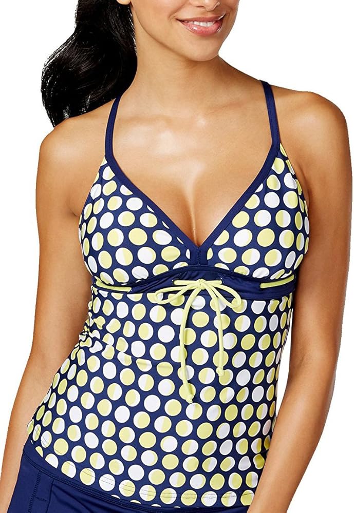 JAG Women's Printed Cross-Back Shadow Dot Tankini Top (Medium, Navy)