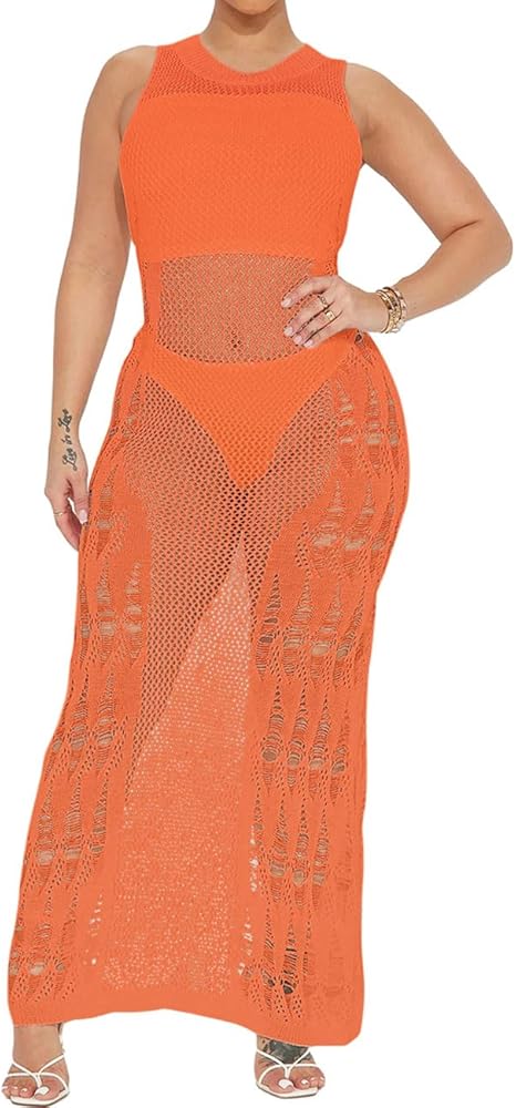 Bsubseach Bathing Suit Cover Up for Women Sexy Hollow Out Crochet Cover Up Sheer Dress Swimsuit Cover Up