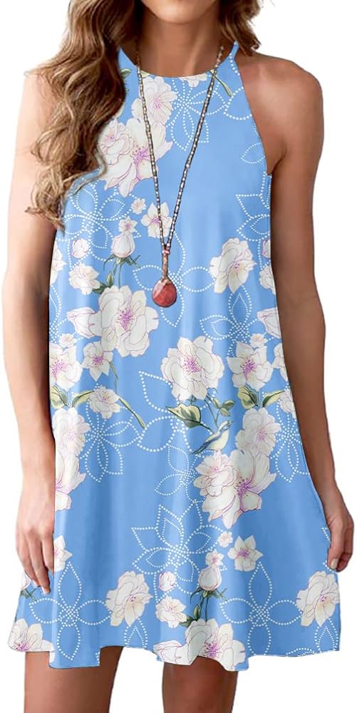 Feiersi Summer Dresses for Women Beach Floral Tshirt Sundress Sleeveless Casual Loose Tank Dress