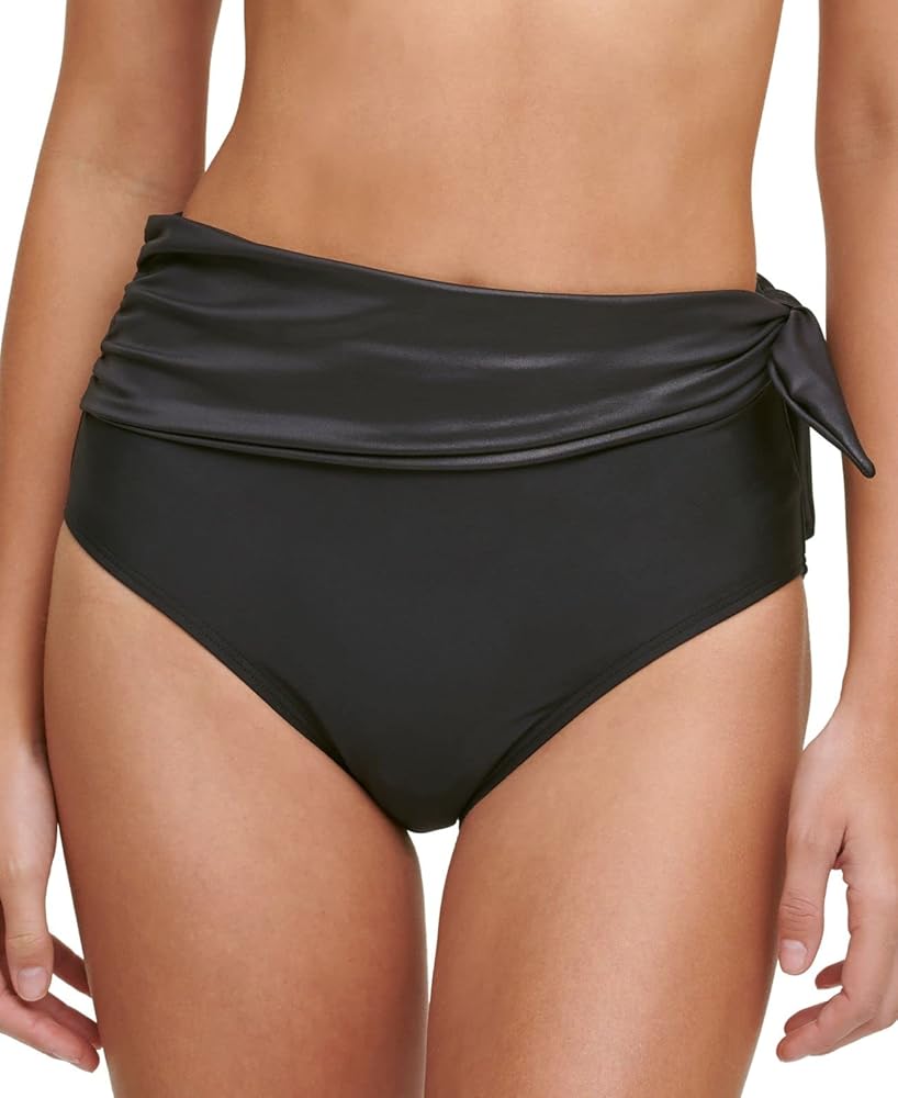 DKNY Womens Sash High-Waist Bikini Bottoms Black