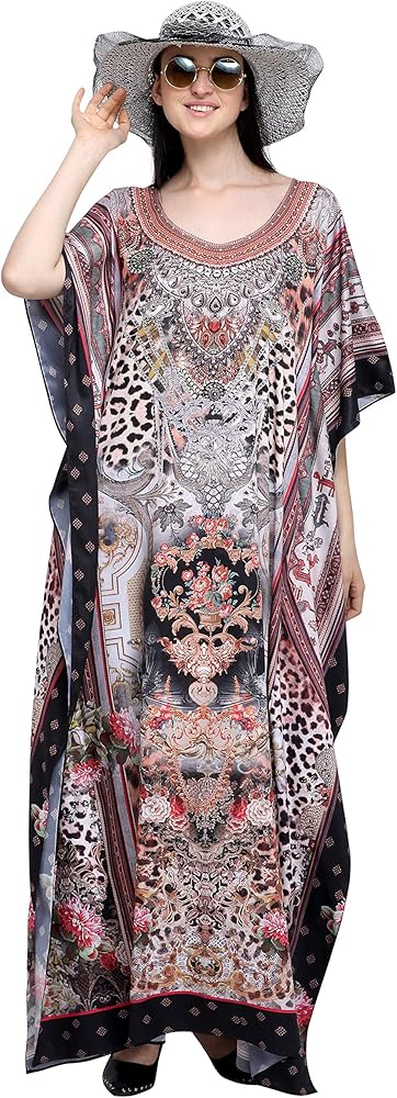 Multicolor Digital Printed Beachwear Multicolored Stones Womens Caftan