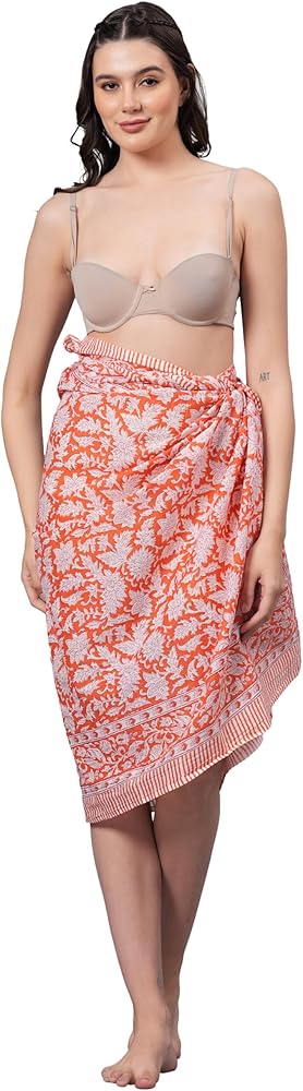 Beautiful Floral Print Hand Block Sarong Indian Scarves Handmade Cotton Duppta Women Beach Pareo