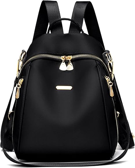 Bolso de Moda Mochila Antirrobo Pequeña Mujer, Mochilas Negro Viaje Bolsa Messenger Chicas Bandolera Mano Oxford Nylon Impermeable Bolsos Lona Casual para Diario Trabajo y Gimnasio Deporte