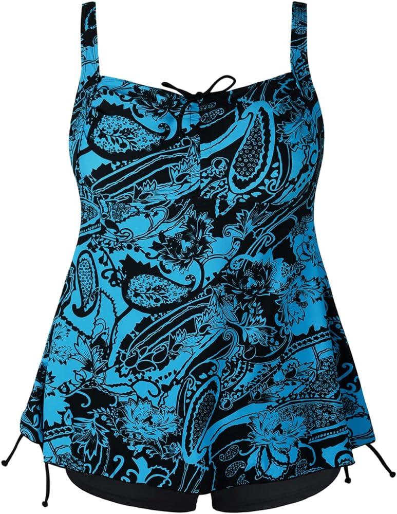 Septangle Women Plus Size Bathing Suits Paisley Print Two Piece Swimsuit Tankini Swimwear