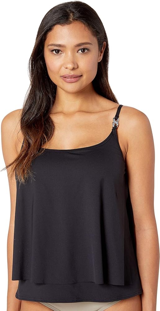 Michael Michael Kors Radiant Chain Solids Layered Tankini Top Black XS