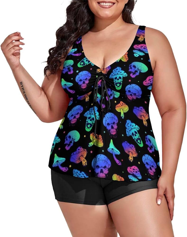 Women's Plus Size Two Piece Tankini Set with Shorts Bathing Suit for Women Plus Size Swimsuit Swimwear