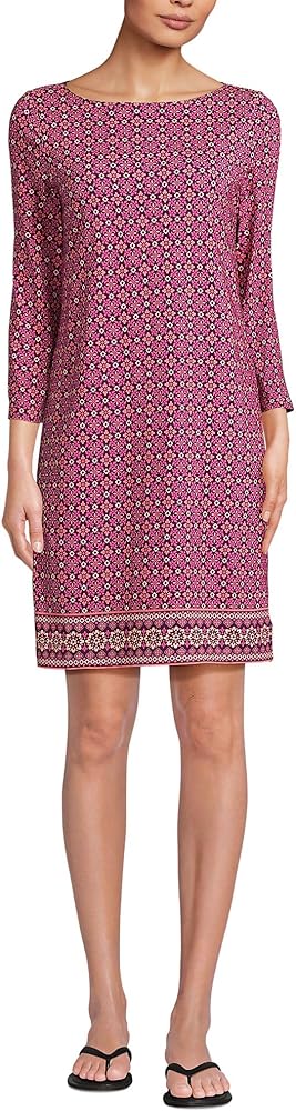 Lands' End Women's 3/4 Sleeve Boatneck Swim Cover-up Dress