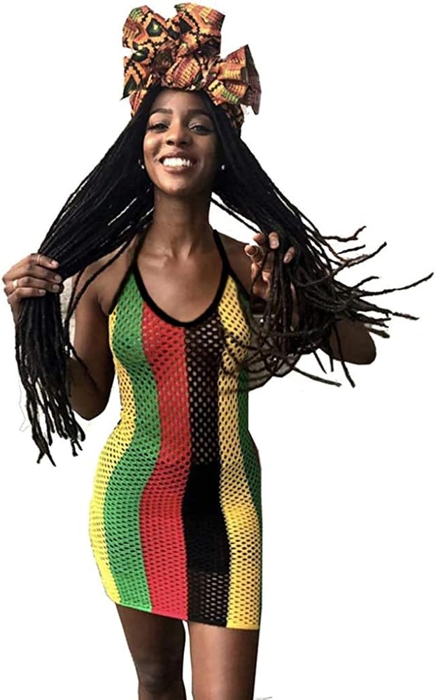 ECHOINE Womens Spaghetti Strap Colorful Stripe Fishnet Cover up Dress Bikinis Swimwear S XXL