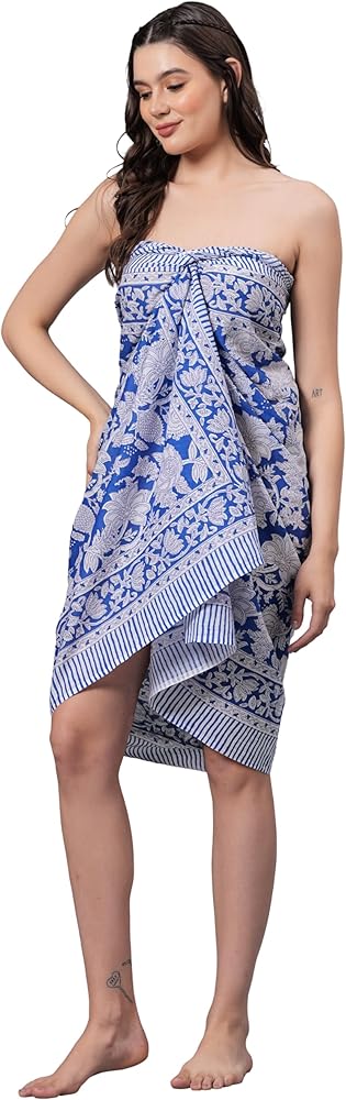 Sarong Block Print Sarong Pareo Floral Boho Scarf Neck Head Wrap Beach Sarong Gift for her Bikini Cover Up Summer Wear