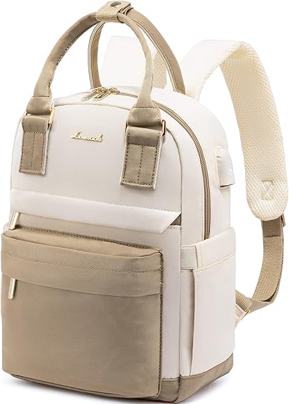 LOVEVOOK Mochila Mujer Pequeña, Bolso Mochila Viaje Antirrobo con Puerto de Carga USB, Impermeable Casual Mini Backpack para Oficina Universidad Compras Uso Diario, Caqui Beige