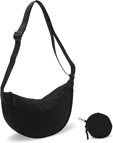 GoPaw Bolso cruzado media luna de nylon Bolso de hombro de la media luna de las mujeres de nylon con cremallera Bolso con Monedero Media Luna Portátil para Uso Diario