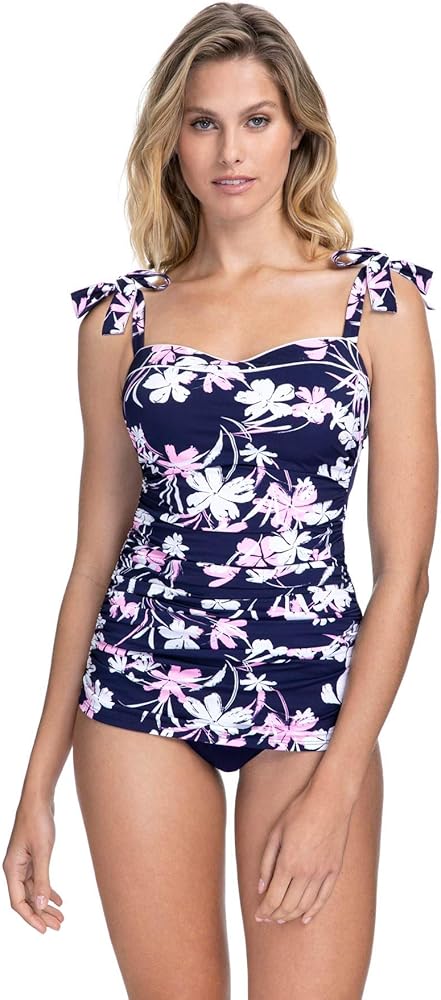 Profile by Gottex Women's Standard Sweetheart Cup Sized Tankini Top Swimsuit, Sundance Navy/Pink, 32D