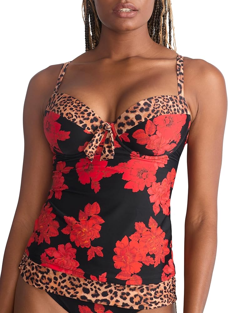 Pour Moi St. Lucia Padded Underwire Tankini Top 36F, Rose/Leopard