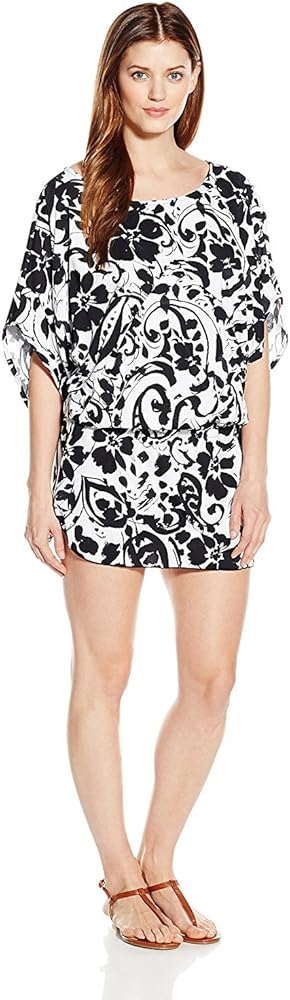 Anne Cole Women's Antigua Floral Print Kangaroo Puch Caftan Cover Up