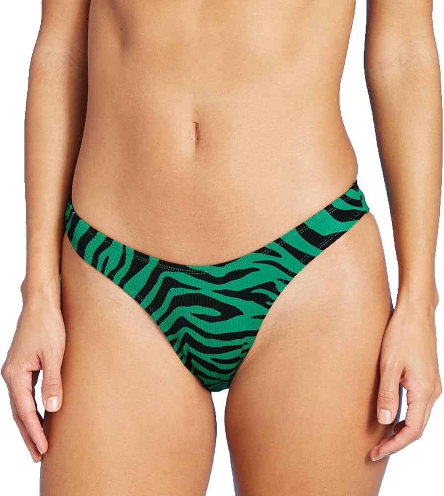 Women's Juniors' Ribbed Cheeky High Leg Bikini Bottom -