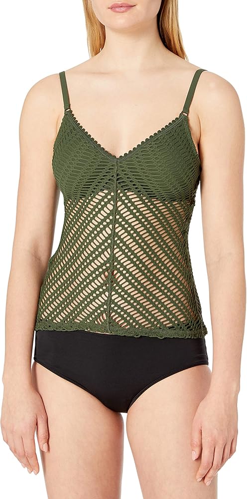 Robin Piccone Women's Sophia Crochet Tankini with Back Fringe Ties