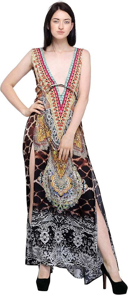 Multicolor Digital Printed Beachwear Multicolored Stones Womens Caftan