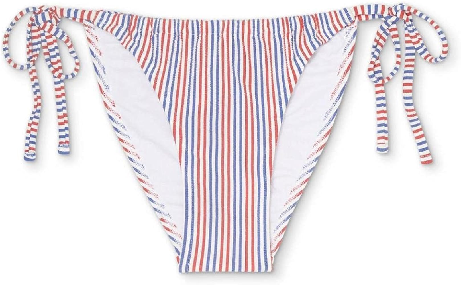 Juniors' Textured Shirred Side-Tie High Leg Scoop Bikini Bottom (Multi Stripe, Small)