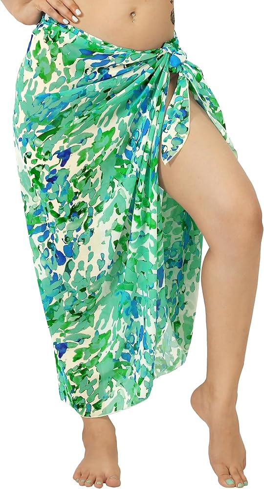 HAPPY BAY Women's Long Beachwear Pareos Swimwear Summer Wraps Cover Ups Beach Bikinis Sarongs Skirt Swim Cover Up Swim Coverups for Women One Size Blue, Leaves