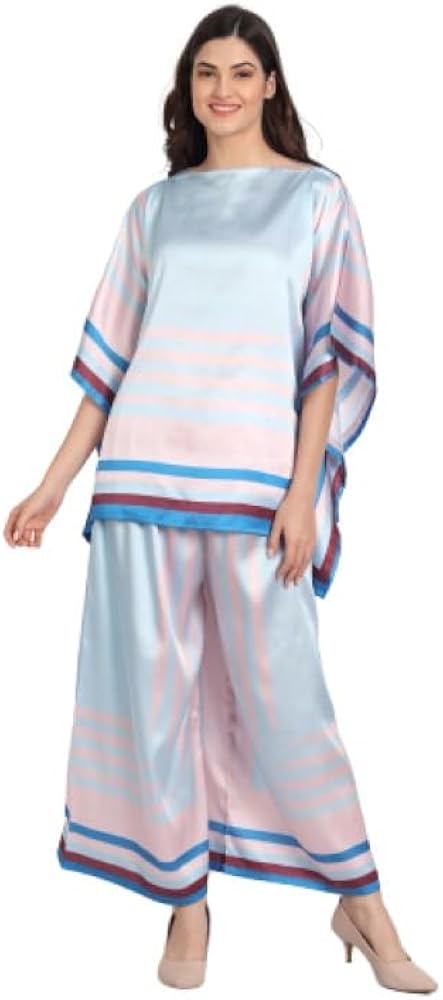 Printed Soft Satin Silk 2 Piece Set Kaftan Top with Pant, Party Kaftan, Wedding Kaftan.