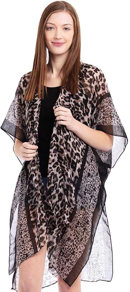 Womens Leopard Cover up, Leopard Kimono, Leopard Cover up for Girls, Womens Summer Travel Beach Cover up Swimsuit Kimono Cardigan Leopard, Cheetah, Brown , Black One Size