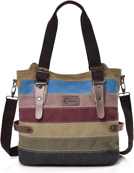 CHEREEKI Bolsos de Mujer, Bolso para Mujer Grande a Rayas de Lona Bolsos para Viajes Escolares de Negocios (Multicolor-1)