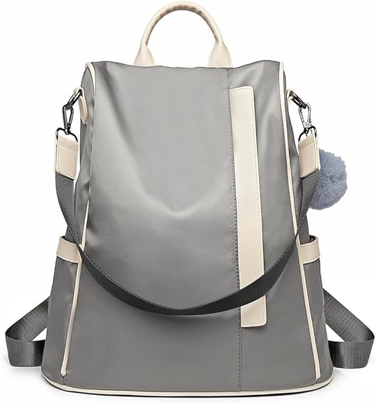 Miss Lulu Mochila para Mujer Bolso de Hombro Bolso de Bandolera Antirrobo Nylon y Cuero Sintética Viaje Ligero Colegio (Gris-1)