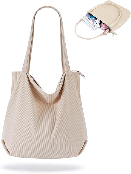 Xinlon Bolsa De Pana Grande Para Mujer, Bolsa De Pana Gruesa De Gran Capacidad, Bolso De Lona Para Mujer, Bolsa Tela Mujer Verano Playa Para Viajes Oficina, Escolares y De Compras (Beige)