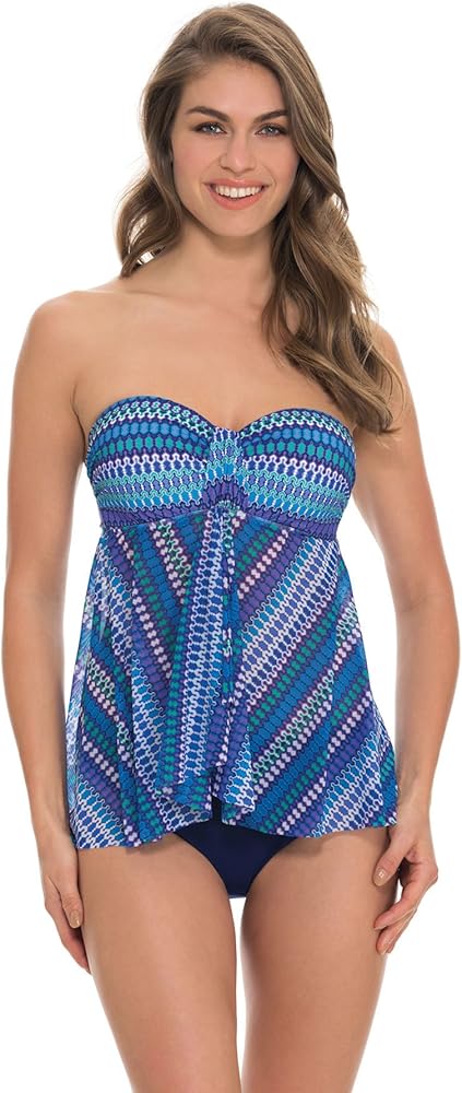 Profile by Gottex Women's Molded Underwire Bandeau Tankini Top (D Cup) Multi Blue 34D