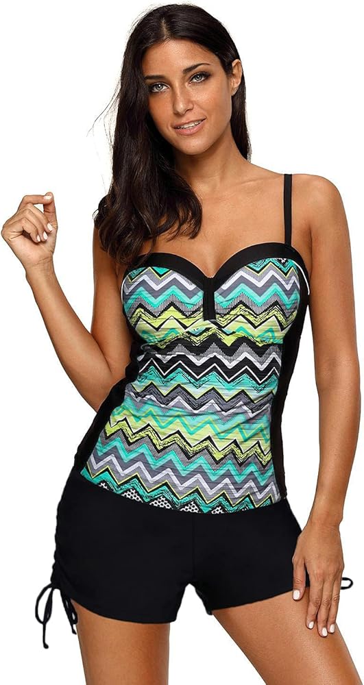 Womens Two Piece Bathing Suit Push up Printed Tankini Swimsuits S-3XL