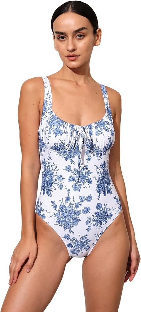 Women’s Tie Floral Sexy One-Piece Tankini Bathing Suits Slimming Swimsuit