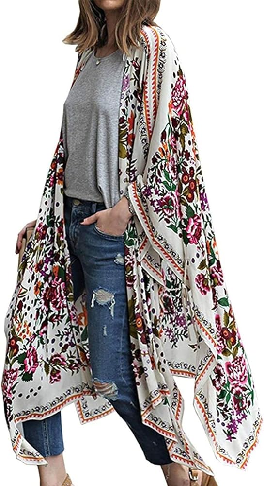 ChainJoy Women's Long Flowy Loose Kimono Cardigans Lightweight Open Cover ups